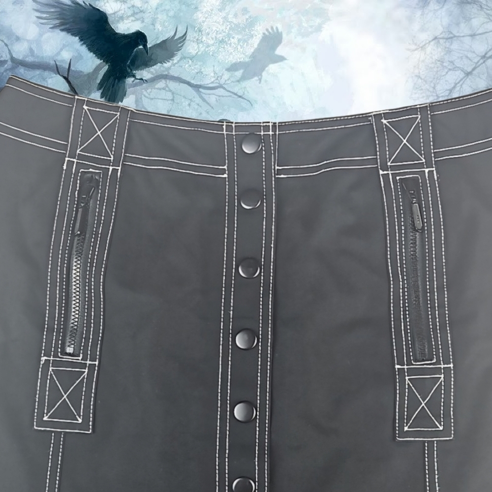 Y2K Gothic Punk Whimsigoth Black Skirt White Contrast Stitching, 4 (Petite) - Picture 2 of 7